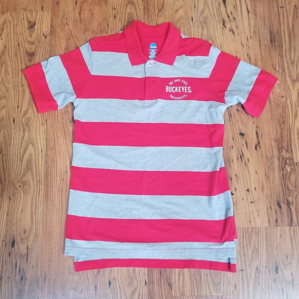 Medium Red and Gray Striped Ohio State Polo